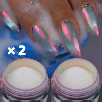 Bộ 2 Bột làm móng Chrome - Sắc tố hiệu ứng Donut Holographic, Dùng cho nghệ thuật làm móng chuyên nghiệp và đồ thủ công bằng nhựa, Bền và dễ sử dụng, Lý tưởng cho móng tay tự làm, trang sức và đồ thủ công sáng tạo