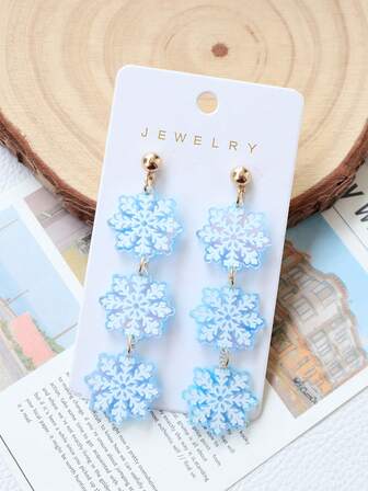 1 par örhängen med jultryck i trefärgade snöflingor, exklusiva örhängen som present, örhängen