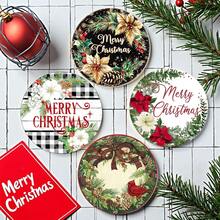 4 piezas/8 piezas Posavasos con tema navideño, posavasos absorbentes con estampado navideño para café, cocina, mesa, habitación, decoración de bar, regalo navideño - Multicolor - Ver 2