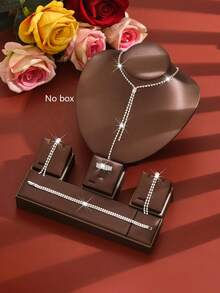 欧美风极简爪链项链、耳环、手链、戒指首饰套装，新娘婚礼派对礼服配饰 - 彩色 - 查看 1