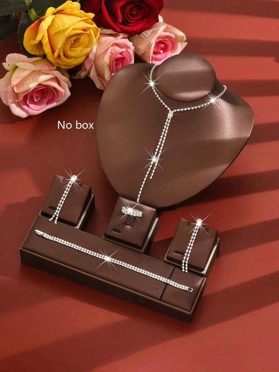 欧美风极简爪链项链、耳环、手链、戒指首饰套装，新娘婚礼派对礼服配饰 - 彩色 - 查看 1