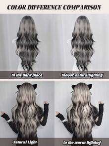 NAMM 30 英寸灰色渐变黑色长波浪假发，女士宽松长波浪假发，华丽蓬松合成假发，刘海自然外观，非常柔软合成耐热纤维头发，漂亮的全机发假发适合时尚女孩日常、动漫或服装角色扮演装饰、音乐节舞会街头穿着使用（渐变灰黑色） - 漸層 - 查看 8