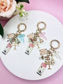1pc Elegant Pink Bow Travel Keychain Pendant, Oil Drop Airplane, Eiffel Tower, DIY Jewelry, Handbag Charm, Luggage Decoration, Shoulder Bag Accessory, Multifunctional Bag Charm, Car Decor, Cute Gothic Y2K Style, Holiday Gift