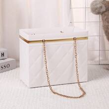 Foldable Floral Gift Box With Chain Handle, Made Of Thick Cardboard And Metal Chain, Sturdy And Waterproof, Suitable For Fresh Flowers, Dried Flowers, Handmade Gifts, Compact Folding Design, Simple And Elegant Style, Available In Multiple Colors