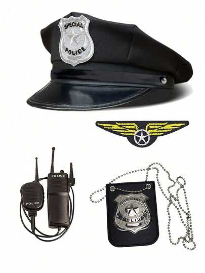 Hat Costume Set, Includes Cap, Badge, Pilot Badge, Walkie-Talkie, Suitable For Vacation, Party, Company Event, Holiday Activities
