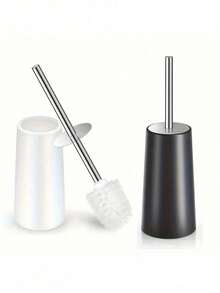 1 Set Toilet Brush And Holder, Flexible Toilet Brush With Detachable Holder - Cleans Hard-To-Reach Areas, Long Handle Design, Suitable For Bathroom Cleaning, Durable Plastic Bristles - Back To School Cleaning Supplies, Ergonomic, Elegant And Durable, With 304 Stainless Steel Long Handle.