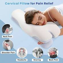 Almohada Foam, Almohada Ortopedica Cervical, Alivio del Dolor de Cuello, Almohada para Dormir de Lado, Seda de Hielo Transpirable, Almohada Cervical para Dormir - Blanco - Ver 4