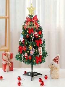 1 pieza, Árbol de Navidad artificial de abeto canadiense con Body completo con soporte de plástico, decoración de escena, decoración de habitación, decoración del hogar, decoración de fiesta navideña, decoraciones navideñas. Los accesorios y colores de la bolsa decorativa se seleccionan al azar.