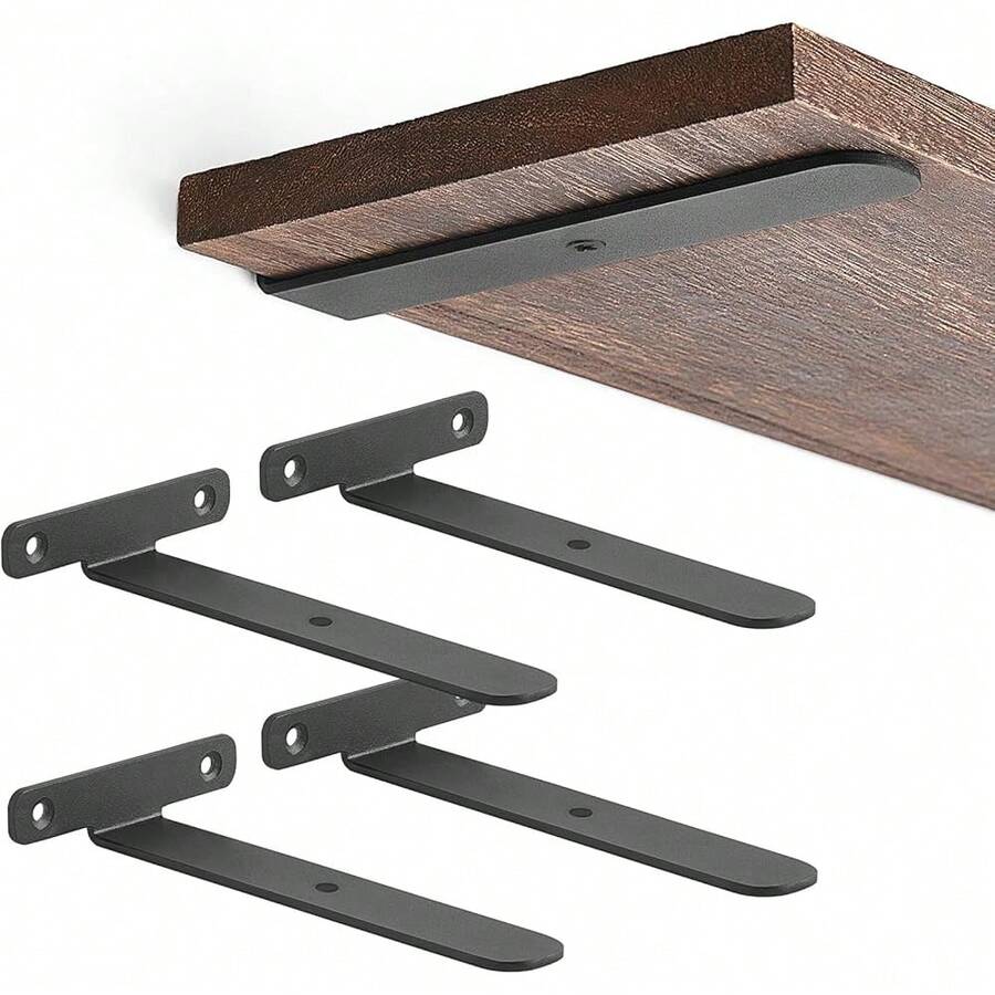 4 Pack Shelf Brackets Black Heavy Duty Metal L Bracket For Shelves ...
