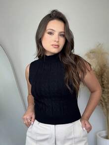 Blusinha Cropped Tranças Regata Feminina Modal Leve e Macio Moda Verão - Preto - Visão 8