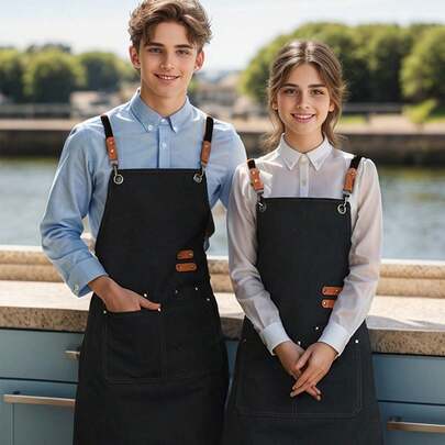 1pc Thick Canvas Apron, Suitable For Restaurants, Cafes, Bakeries, Nail Salons, Unisex Work Uniform