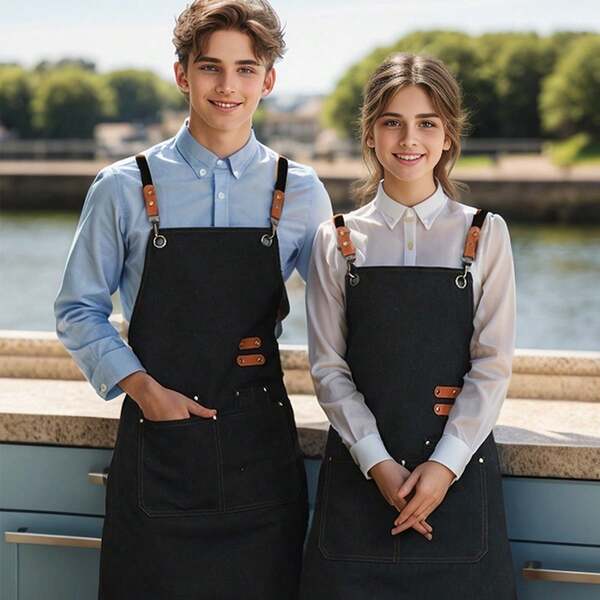 1 pieza Delantal de lona grueso, adecuado para restaurantes, cafeterías, panaderías, salones de uñas, uniforme de trabajo unisex