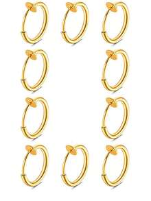 10 Pieces Stainless Steel Retractable Clip On Earrings Non Piercing Fake Hoop Earrings For Women Girls Without Ear Holes Clip Ear Cuffs