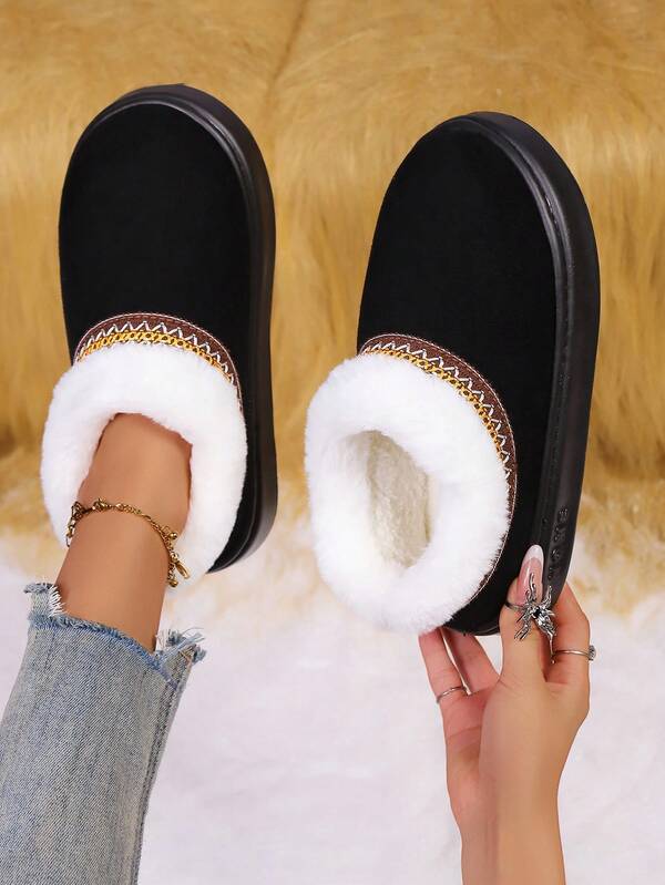 New Comfortable Warm Plush Bow Slippers, Non-Slip Thick Sole Indoor/Outdoor Couple Closed Toe Slippers, Suitable For All Seasons, Especially For Women In Winter