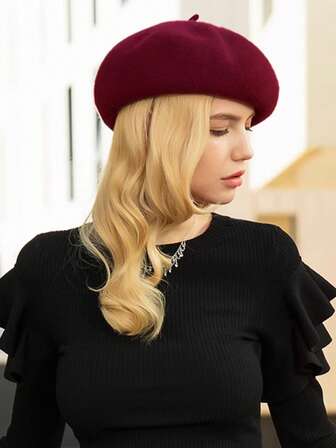 1顶女士纯色简约时尚百搭贝雷帽