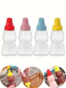 2/4pcs Mini Bear Ketchup Bottles, Condiment Squeeze Bottles, Lunch Plastic Portable Sauce Container Bottles, Ketchup Bottles, Adult Condiment Squeeze Bottles, Mini Oil Soy Sauce Honey Squeeze Bottles, Salad Dressing,Disposable Seasoning Bottle,Kitchen,Christmas Gift,School Supplies.