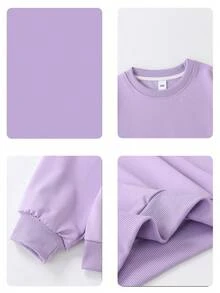 少女卡通墨西哥钝口螈印花圆领卫衣，休闲舒适，秋冬时尚可爱 - 淡紫色 - 查看 4