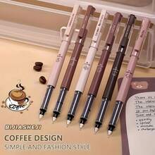 6支/8支咖啡主题液体速干墨水凝胶笔，不晕染软触笔，适用于笔记绘图学校办公用品 - 彩色 - 查看 4