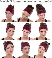 Diademas Anchas para Mujer,6 Turbante Extra para Mujer y 6 Ligas para Peinar el Cabello Altamente Elásticas,Bohemias,Grandes Bandas de Entrenamiento Deportivo para Yoga, Correr, Deportes - Negro + Blanco + Amarillo + Azul Marino + Gris Floral Claro + Caqui - Ver 2