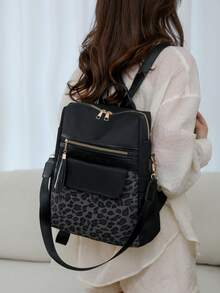 Anti-Theft Leopard Print Tassel Nylon Backpack For Women, Multi-Functional And Stylish Daily Bag, Multi-Pocket Lightweight Travel Bag, Large Capacity Simple School Bag, Convenient Book Bag, Suitable For Students, Nurses, Teachers, Business People, Travel And Vacation, Business Trips, Daily Commuting, Shopping, Office, Dating, Hiking, Training, Work, Birthday Gifts, Holiday Gifts - Multicolor - View 8