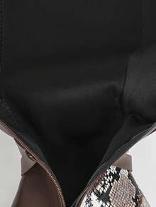 Bottes hautes femme à la mode marron motif peau de serpent, talon épais, décoration boucle métallique, fermeture éclair latérale, bottes hautes polyvalentes pour l'automne/l'hiver, bout rond, décontracté, soirée, vacances