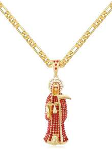 1 Pieza Precioso Collar De Santa Muerte Con Diamantes De Imitación - oro - Ver 12