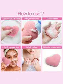 1 pezzo Spugna per il viso a forma di cuore rosa in konjac, tampone per lavaggio facciale delicatamente esfoliante, cuscinetto detergente naturale e morbido