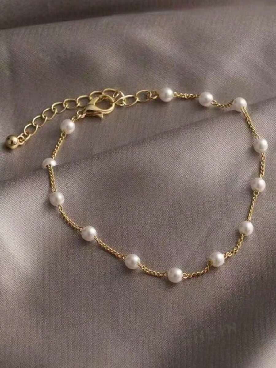 1pc Universal Pearl Bracelet Multilayer Bracelet Anklet, Multiple Wearing Ways, Versatile Pearl Bracelet For Women, Ins Style Unique And Elegant Steel Bracelet, Couple Bracelet Jewelry (Handmade Chain Length Can Be Customized, Pearl Quantity Is Not Fixed)