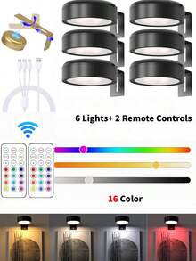 1/3/6 piezas Focos LED recargables por USB, luces de decoración para cuadros, lámparas de pared inalámbricas de metal con luces LED para cuadros, luces de hadas, lámparas de mesa, luces LED, luces nocturnas, lámparas de iluminación, luces de lectura, lámparas de pared regulables con toque, superficie pulida, adecuadas para decoración de pared, sala de estar, dormitorio, decoración navideña, también para galería, decoración de dormitorio, escalera, pasillo - Batería de polímero de litio de 1500mAh