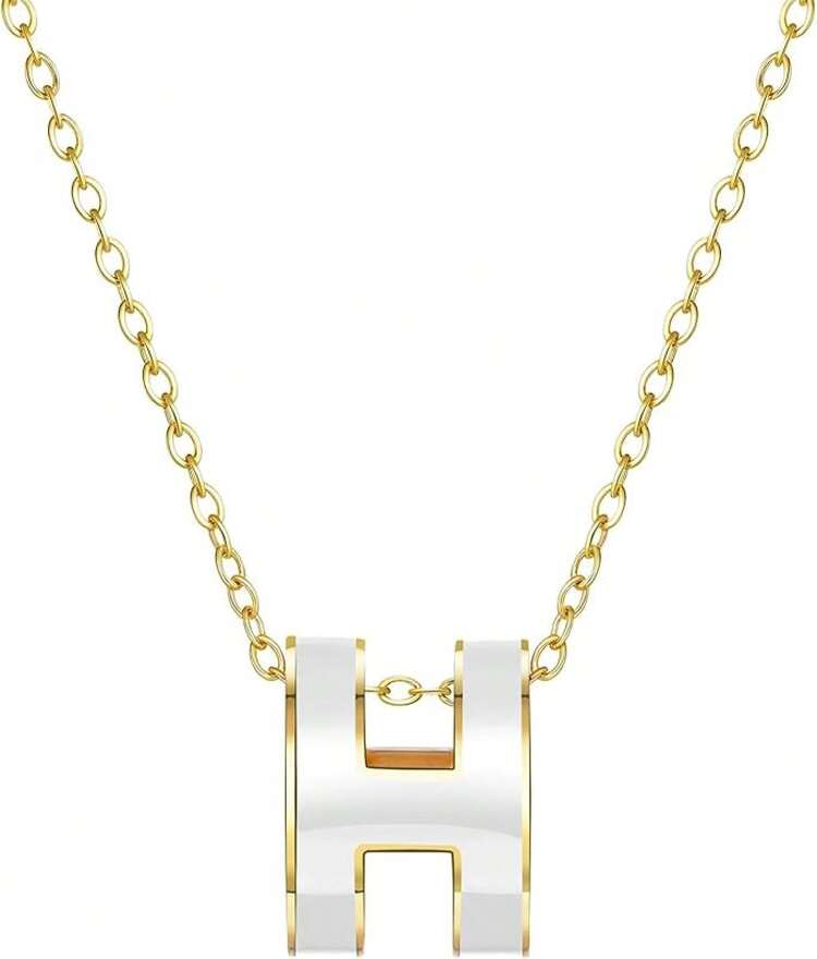 H Necklace For Women18K Gold Plated Classic Letter Design Cute Fashion Necklace Pendant Jewelry Gifts For Women2025 - 金白色 - 查看 1