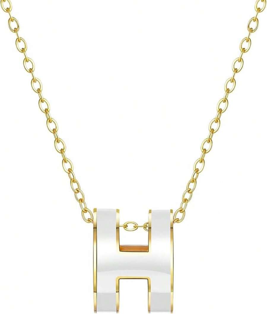 H Necklace For Women18K Gold Plated Classic Letter Design Cute Fashion Necklace Pendant Jewelry Gifts For Women2025 - 金白色 - 查看 1