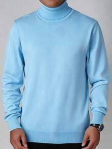 GRDR Men's Crew Neck Long Sleeve Sweater, Versatile Everyday Wear Knitted Pullover - Baby Blue - View 3