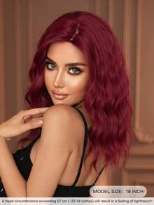 7JHH WIGS 18 Inch Medium Length Rose Red Curly Wig For Women Shoulder Length Wavy Wigs With Side-Swept Bangs, Natural Synthetic Heat Resistant Fiber Hair Wig For Girls Daily Party Use - Rose Red - View 4