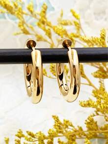 18K 镀金防过敏不锈钢环状耳环 - 光滑抛光表面，防褪色，舒适百搭，适合日常佩戴或派对，是送给女性的优雅礼物 - 彩色 - 查看 3