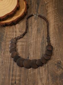 Vintage Wooden Disc Necklace, Suitable For Travel And Daily Wear - Coffee - View 4