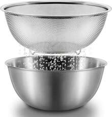Coladores de Cocina, Colador de Acero Inoxidable, Coladores de Acero Inoxidable with Resting Feet, Colador De Metal Colador, Colador Para Lavar Frutas 2 piezas (silver, 9.4 Pulgada) - Plateado - Ver 11