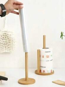 Soporte para toallas de papel de bambú, dispensador de toallas de papel de cocina, soporte para toallas de papel para encimera, soporte para rollos de toallas de papel de bambú, soporte para servilletas en el escritorio, estante para toallas de cocina, estante para pañuelos en la cocina, comedor, restaurante, soporte para envoltorio de plástico, artículos para la mesa, almacenamiento de cocina, organizador, soporte estándar para rollo para gabinete, soporte con base antideslizante - Multicolor - Ver 5