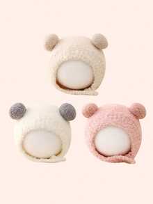 婴儿毛绒冬季无檐便帽，适合男婴和女婴