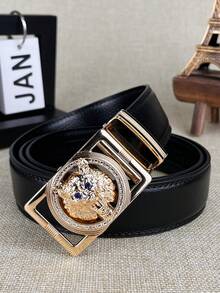 1 pièce Boucle de ceinture automatique avec tête de loup en argent décorée de strass noirs, convient pour les fêtes, l'été, l'automne, Halloween, l'automne/hiver, adapté aux adolescents, aux jeunes hommes, pour un usage casual, extérieur, sportif, en vacances, comme cadeau de remise de diplôme, d'anniversaire, pour un port quotidien