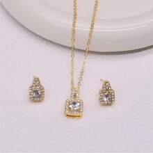 1 Set Square Cut Rhinestone Pendant Necklace And Earrings 3 Pieces Set, Fashionable And Elegant