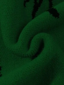 ANDREILEE 男士可爱简约时尚天使射心提花图案黑色长袖毛衣，男女通用休闲宽松针织套头衫，适合秋冬季穿着 - 綠色 - 查看 8