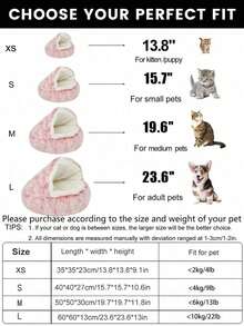 1pc Plush Round Pet Bed, Cat House, Dog Beds, Cat Accessories, Fluffy Soft Cat Bed, Donut Pet Cushion, Winter 2 In 1 Cat Bed, Warm Sleeping Bag Sofa Cushion, Outdoor Cat House, Pet Stuff, For Room Decor, Christmas, Fall Decor, Halloween Decor - 粉色 - 查看 2