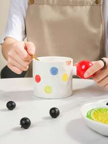 1个创意陶瓷马克杯，球形手柄，手绘点状图案，两种款式可选，适合家庭/餐厅使用，可作咖啡杯、牛奶杯，个性化礼品，女士礼品，妈妈礼品，生日礼品 - 彩色 - 查看 2