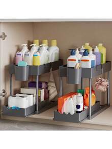1/2 Packs Pull Out Under Sink Organizers And Storage Rack For Kitchen & Bathroom, Plastic Layered Cabinet Organizer, Kitchen Organize - Multicolor - View 10