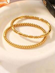 1pc Minimalist Vintage Spherical Bamboo Knot Stainless Steel Gold Bracelet, Women's Everyday Accessory, Gift For Girls, Ladies, Relatives, Friends, Birthday, Valentine's Day