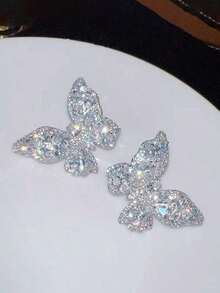 "4pcs/Set Luxury Bling Rhinestone Butterfly Jewelry Set For Women – Sparkling Necklace, Earrings & Ring, Elegant Fashion Accessory For Daily Wear, Evening Parties, Weddings, Valentine's Day, Mother's Day & Perfect Gift For Girlfriend, Wife, Mom Or Friends" - 銀色 - 查看 4