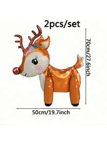 2 Peças Balões de Alumínio em Forma de Rena Estéreo 4D, Decoração de Natal