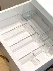 2pcs/4pcs/6pcs Drawer/Desktop Cosmetics Storage Box, Transparent Dressing Table Storage Box, Fall-Proof Multi-Cell Jewelry And Small Objects Storage, Exquisite Storage Box Room Decoration Home Decoration Autumn Decoration Bedroom Decoration, Christmas Gifts, Home Decoration, . - Clear - View 2