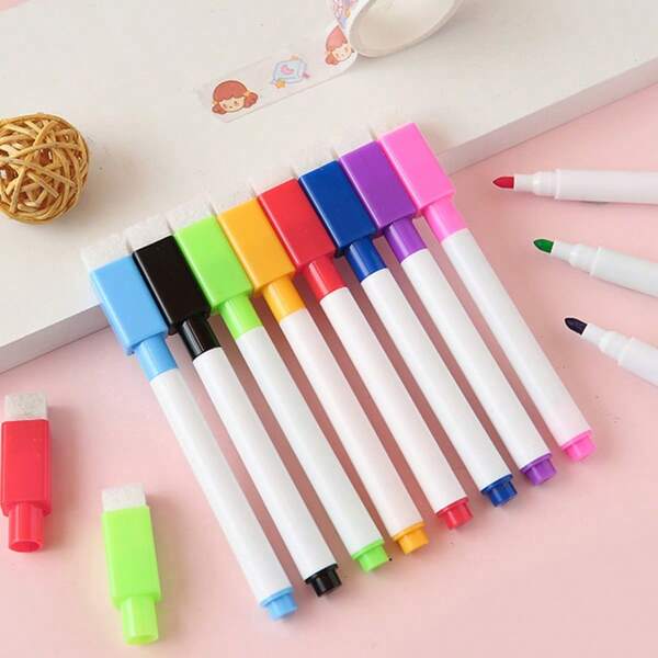 8-Color Bag Washable Color Core Black Core Whiteboard Pen With Brush Water-Based Erasable Pen,Back To School