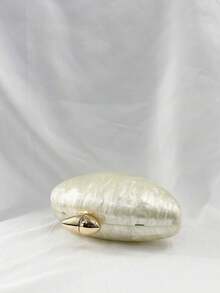 时尚简约大理石纹亚克力手提包，优雅个性鹅蛋小众手拿包，链条单肩包 - 香檳色 - 查看 2